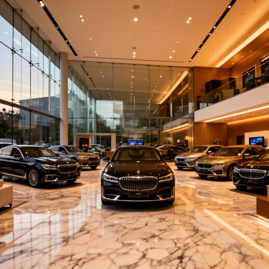 Showroom com carros de alto padrão